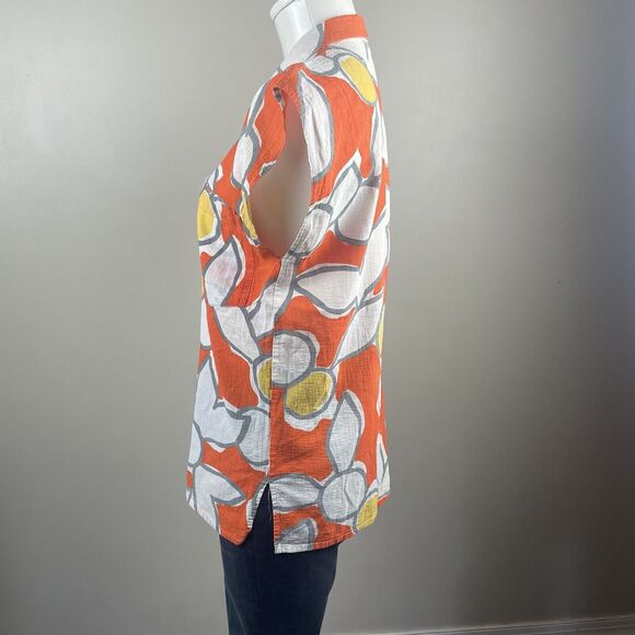 Vintage Rodier Paris Womens Orange Print Short Sleeve Blouse size 40 US 10 - Picture 3 of 9